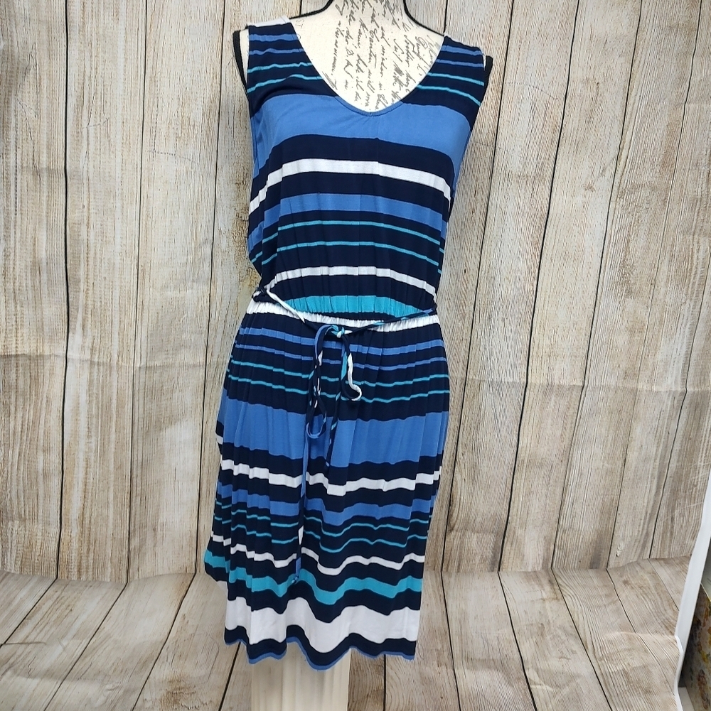 Joei & i Blue XL Striped Sleeveless Dress Elastic Waist!